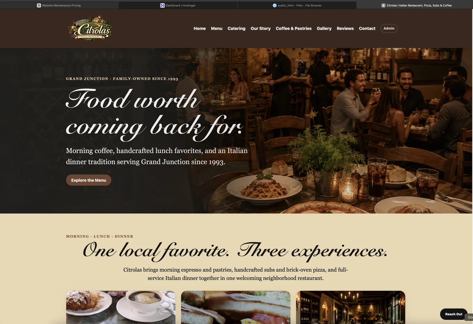 Citrolas Italian restaurant website screenshot
