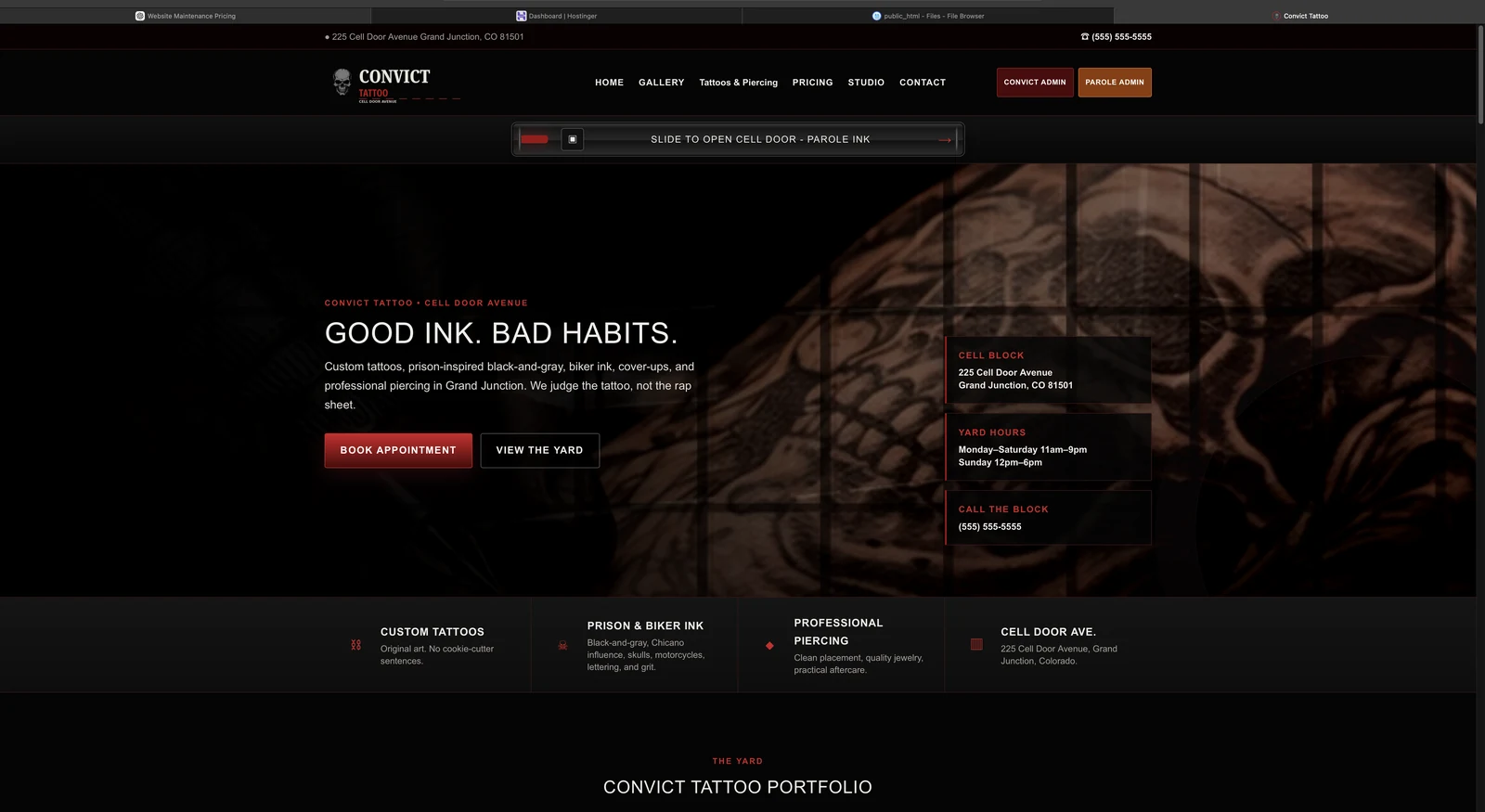 Convict Tattoo website screenshot