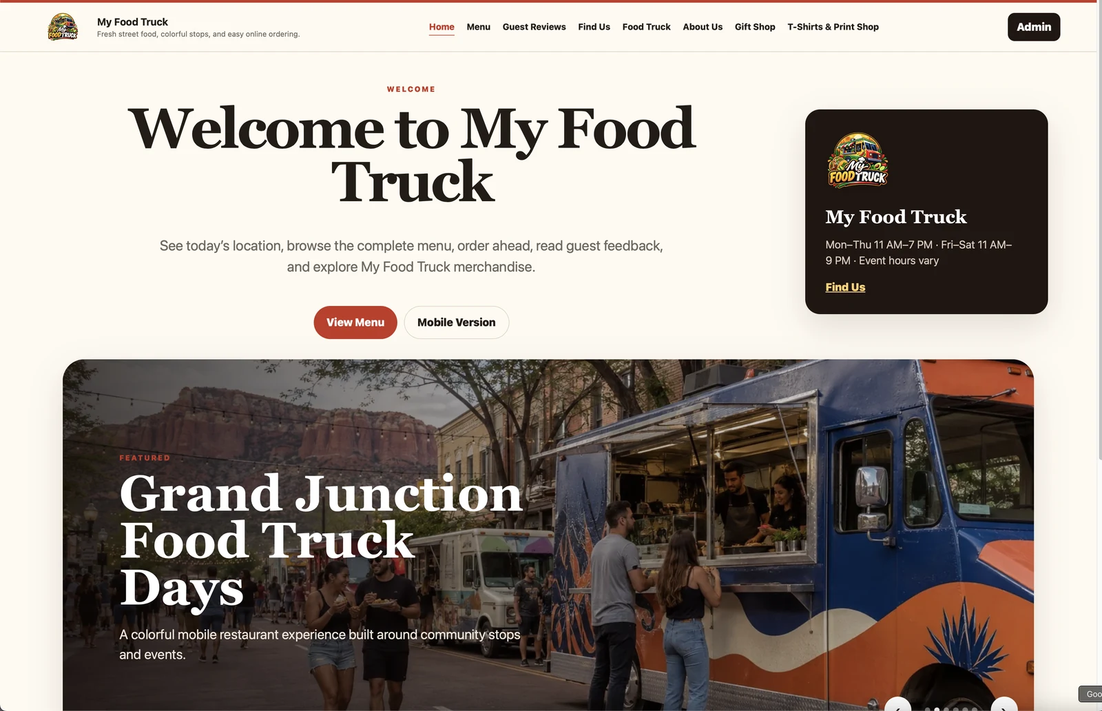 My Food Truck platform website screenshot