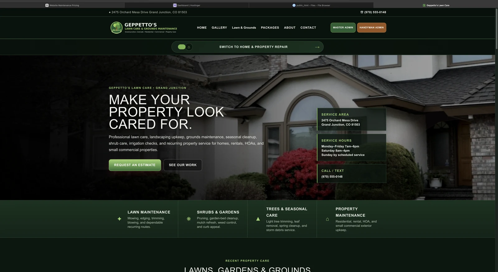 Geppetto's lawn care website screenshot