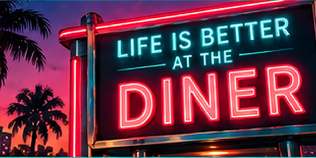 Retro neon diner sign with palm trees