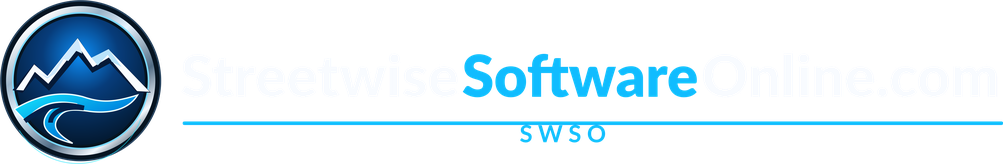 StreetwiseSoftwareOnline.com (SWSO) mountain-road badge and wordmark