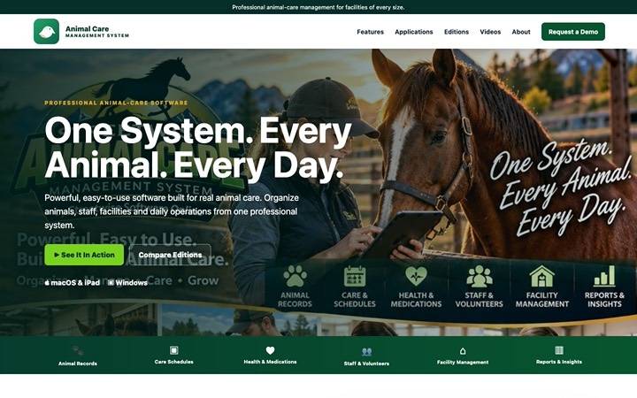 Home page of Animal Care Management