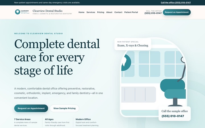 Home page of Clearview Dental Office