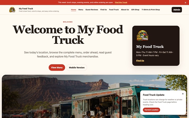 Home page of SWSO Food Truck Platform