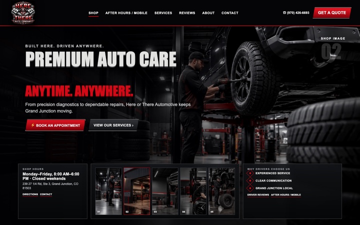 Home page of Here or There Automotive · Shop