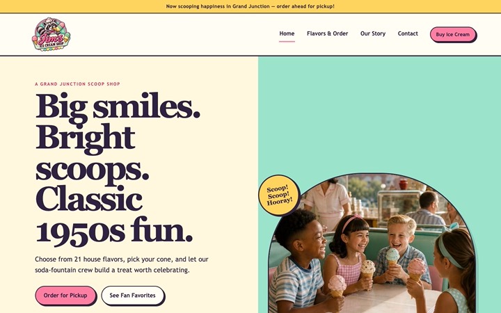 Home page of Jim's Ice Cream Shop