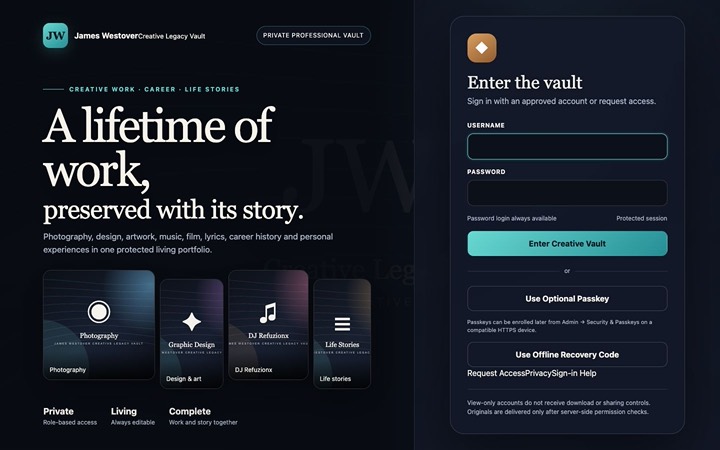 Home page of Legacy Vault