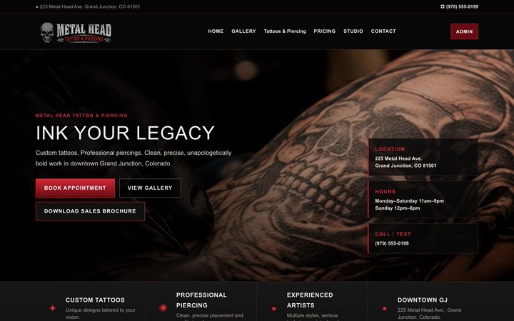 Home page of Metal Head Tattoo
