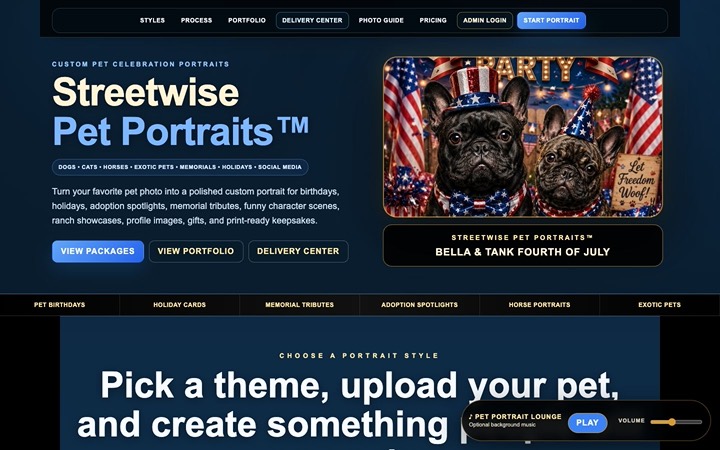 Home page of SWSO Pet Portraits