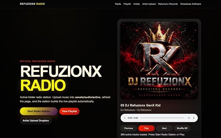 Home page of Refuzionx Radio