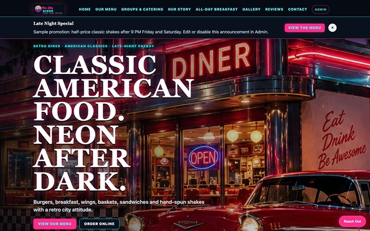 Home page of Vice City Diner