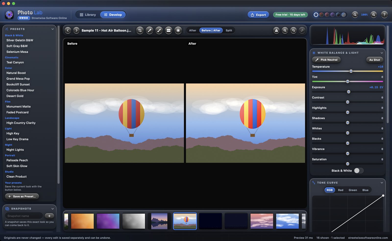 SWSO Photo Lab before and after view of an edited photo