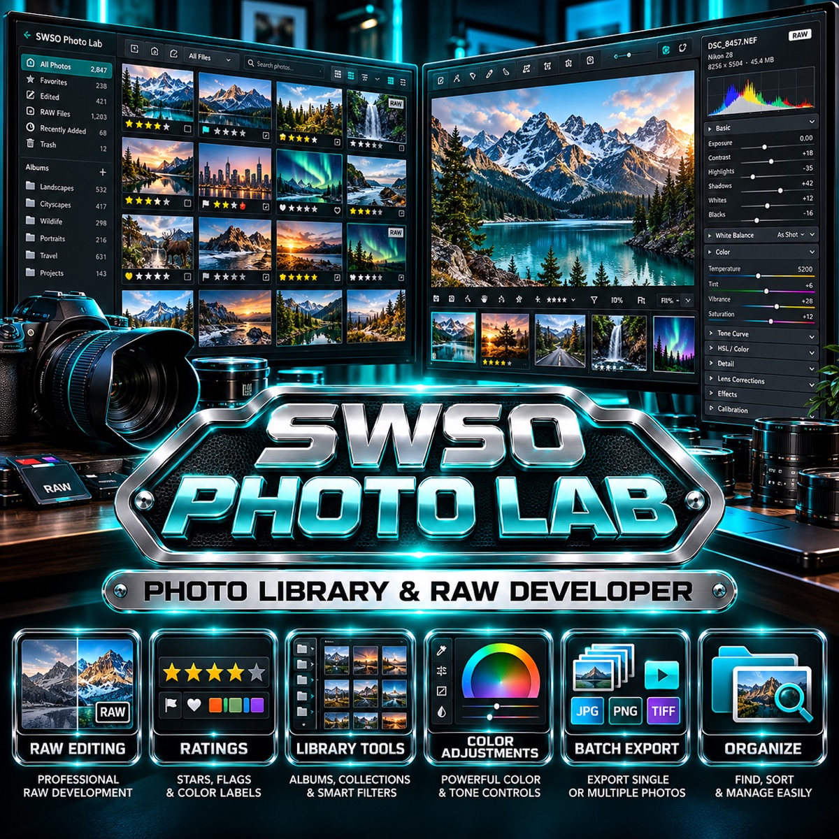 SWSO Photo Lab — photo library and RAW developer
