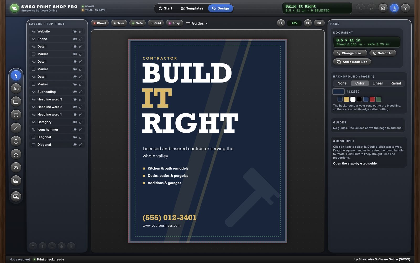 SWSO Print Shop Pro editing a Letter flyer