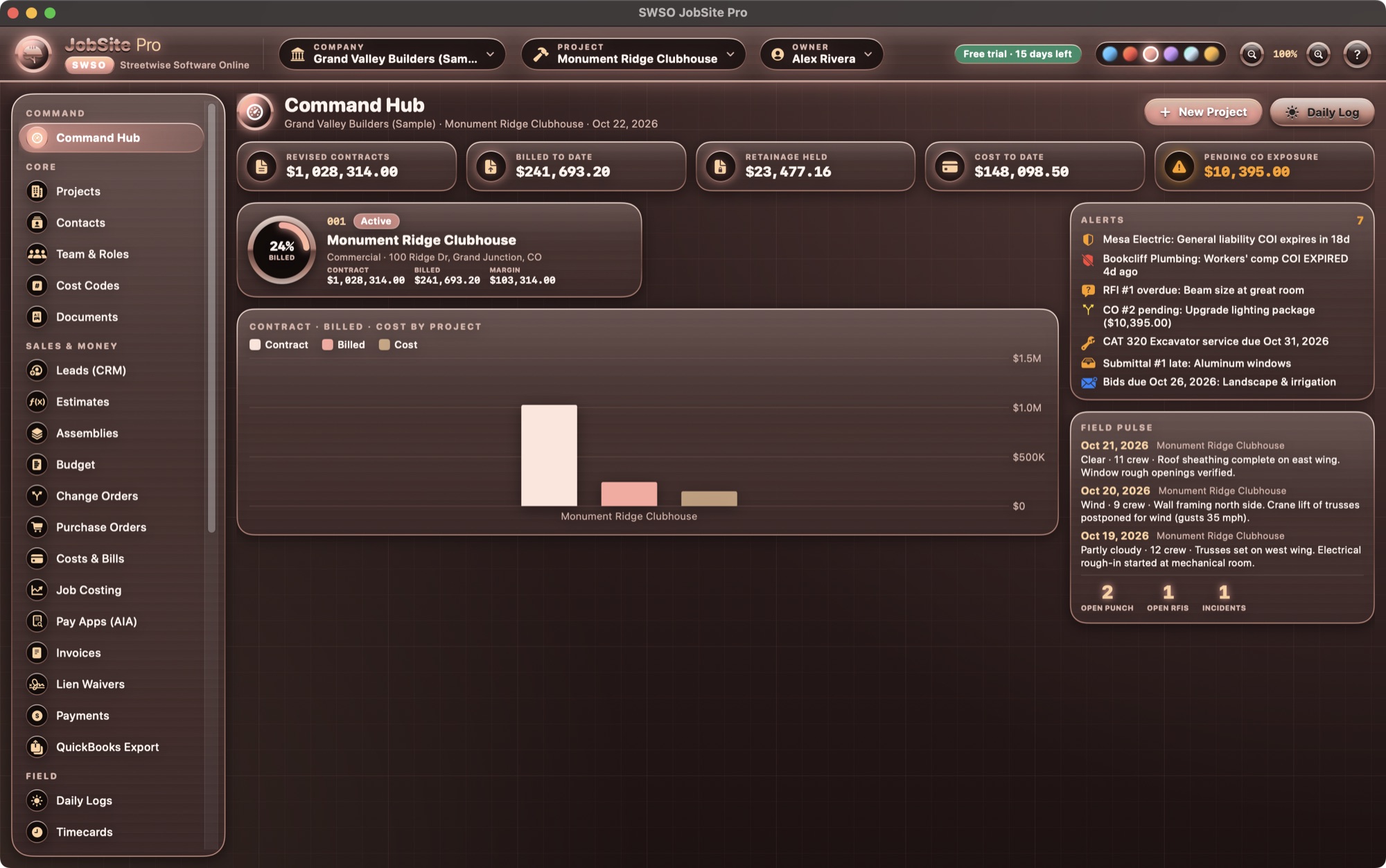 Command Hub in the Rose Gold theme
