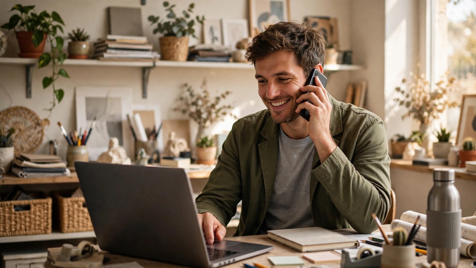 Business owner going over an invoice with a client, created in LedgerPro invoicing software