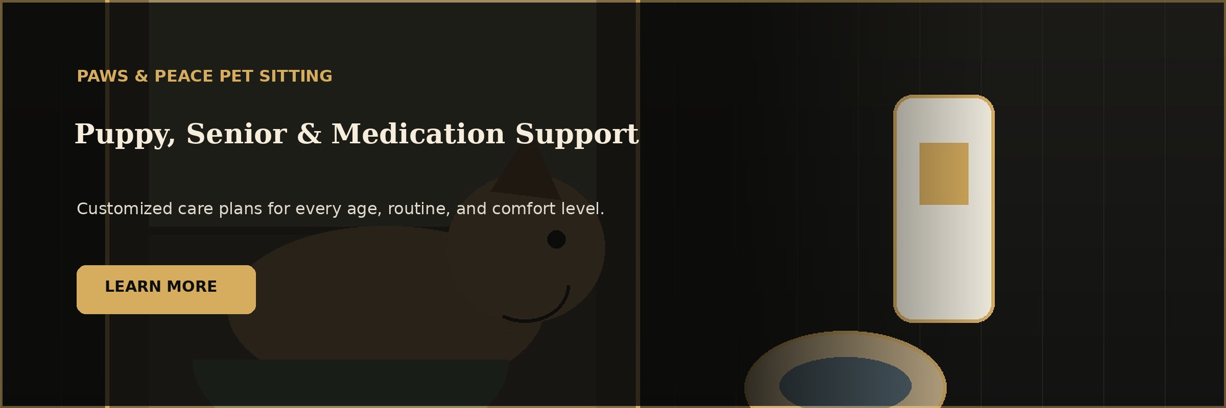 Specialized puppy and senior dog care demonstration banner