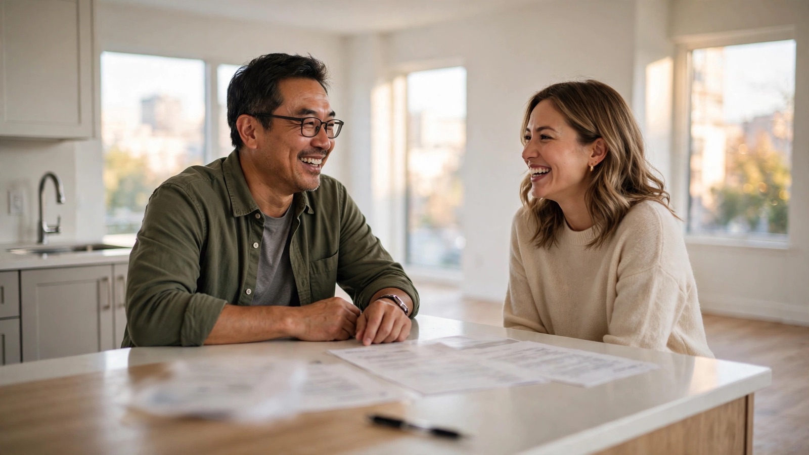 Landlord handing keys to a new tenant at a rental property